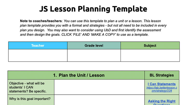 JS Lesson Planning Template