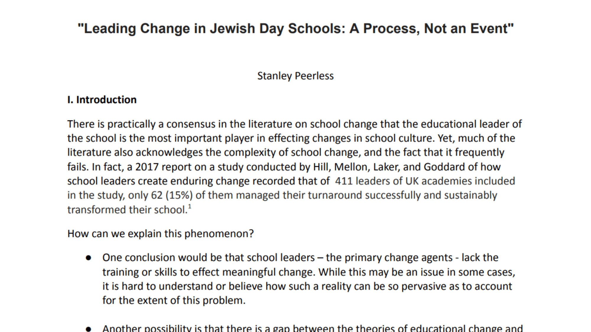 Leading Change in Jewish Day Schools: A Process, Not an Event JEI